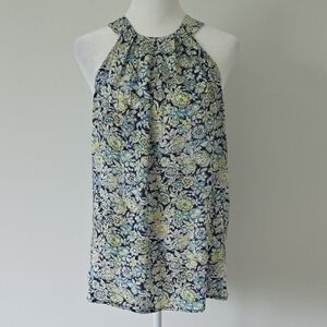 Women's Adrienne Vittadini Blue and Green Sleeveless Pleated Top Blouse Size M
